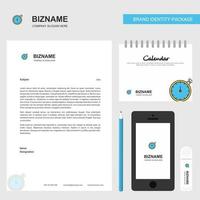 Stopwatch Business Letterhead Calendar 2019 and Mobile app design vector template