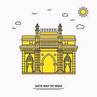 GATE WAY OF INDIA Monument Poster Template World Travel Yellow illustration Background in Line Style with beauture nature Scene vector
