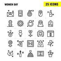 los iconos de la línea del día de la mujer establecidos para infografías kit uxui móvil y diseño de impresión incluyen bolsa bolsa de compras amor san valentín romántico anillo de oreja conjunto de iconos vector