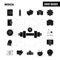 iconos de glifos sólidos médicos establecidos para infografías kit uxui móvil y diseño de impresión incluyen prueba de adn laboratorio médico edificio médico hospital más vector eps 10