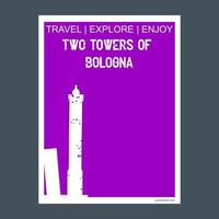 dos torres de bolonia italia monumento hito folleto estilo plano y tipografía vector