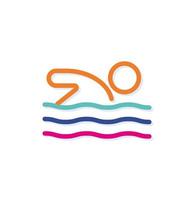 Abstract colorful sea floating man logo icon. Water wave. Modern lines with new pop art colors. Bold line clean style template set. vector
