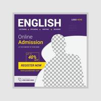 Online English lessons social media post design template, Advertising social media posts with customized layers. Promotional social media posts for advertising vector