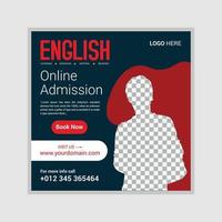 Online English lessons social media post design template, Advertising social media posts with customized layers. Promotional social media posts for advertising vector