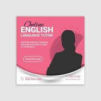 English lessons online Institution social media post design template. Advertising social media posts with customized layers. Promotional social media posts for advertising vector