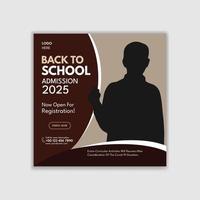 School admission for education social media post template. Back to school admission promotion banner design. Students admission social media post banner template vector