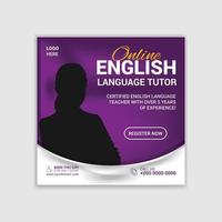 English lessons online Institution social media post design template. Advertising social media posts with customized layers. Promotional social media posts for advertising vector