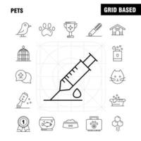 Pets Line Icons Set For Infographics Mobile UXUI Kit And Print Design Include Pet Medical Medicine Bottle Bathtub Shower Pet Animal Icon Set Vector