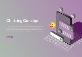 Vector isometric live chat service, social media communication, networking, messaging, isometric concept template landing page website business