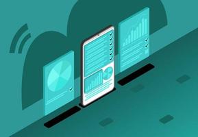 3D isometric diagram concept, ceklist business digital cloud database system office , interface finance display vector illustration background