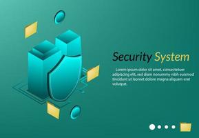 Website landing page concept save data , security isometric concept private building background digital privacy vector