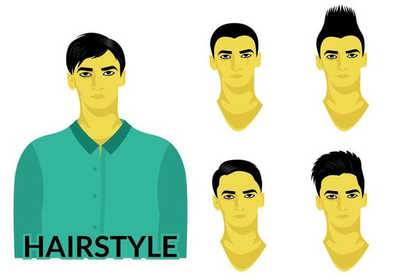 Flat design hair style , young people character business man , working style , punk and standart man sign isolated
