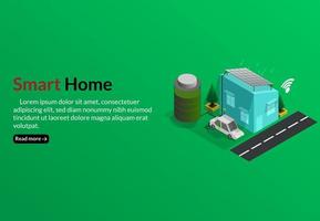 Isometric flat design - smart home concept building technology smart, remote modern parking in home charge car vector