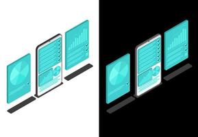 concepto de diagrama isométrico 3d, oficina de sistema de base de datos en la nube digital empresarial ceklist, fondo de ilustración de vector de visualización de finanzas de interfaz