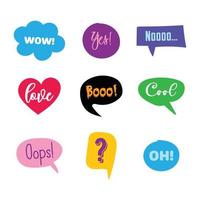 Stickers set. Speech balloon, speech bubble of different shapes. Phrases and exclamations to express different emotions. vector