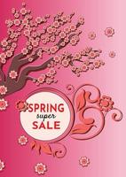 Spring sale. Banners with sakura flowers. Backgrounds with a flowering tree. An advertising poster, a social media post, a discount card or a flyer design template. Vector illustration.