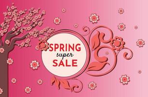 Spring sale. Banners with sakura flowers. Backgrounds with a flowering tree. An advertising poster, a social media post, a discount card or a flyer design template. Vector illustration.