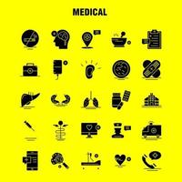 iconos de glifos sólidos médicos establecidos para infografías kit uxui móvil y diseño de impresión incluyen portapapeles tablero de tiempo reloj tableta medicina médica colección de cápsulas logotipo infográfico moderno y p vector