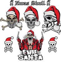 set Xmas sign with skull in hat of Santa Claus, grunge vintage design t shirts vector