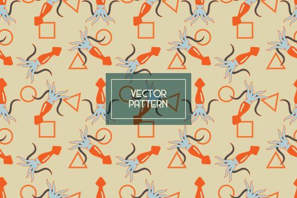 Geometric shapes with squid sea creature abstract vector seamless repeat pattern
