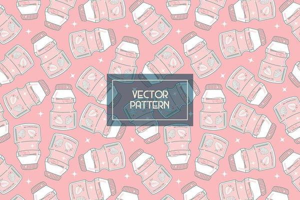 Milk bottle yakult flavored fermented probiotic milk with japanese text cute abstract seamless repeat vector pink aesthetic pattern