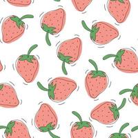 Seamless pattern with berries and strawberry flowers with leaves on a white background. Design for textiles, posters, labels. Vector illustration.