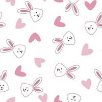 Seamless Pattern Rabbit. Hand Drawn Bunny and heart, design rabbit background. Vector Seamless. Print Design Textile for Kids Fashion. Vector seamless pink background with little cute bunny with heart