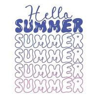 Hello summer new summer quotes gradient pink and blue color typography tshirt design for print vector