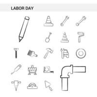 Labor day hand drawn Icon set style isolated on white background Vector