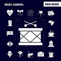 paquete de iconos de glifo sólido de carnaval de brasil para diseñadores y desarrolladores iconos de taza de té café tableta moneda moneda dinero cañón vector