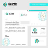 Dollar globe Business Letterhead Envelope and visiting Card Design vector template