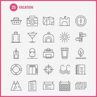 Vacation Line Icons Set For Infographics Mobile UXUI Kit And Print Design Include Picnic Summer Vacation Building Vacation City Flag Board Icon Set Vector