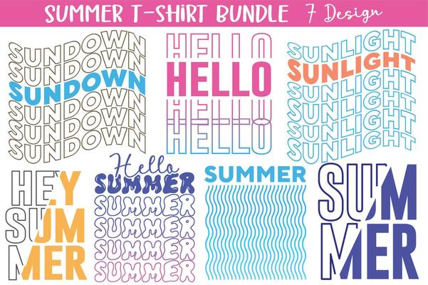 New gradient wavy summer quotes stock text effect typography tshirt design bundle