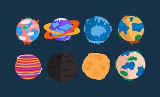 Set of colored different cartoon planets. Flat vector graphics