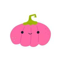 Cute little pumpkin, cartoon flat vector illustration isolated on white background. Childish character of smiling pumpkin. Halloween decoration for kids.