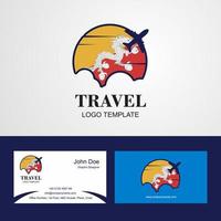 logotipo de la bandera de bután de viaje y diseño de tarjeta de visita vector