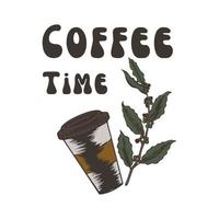 diseño y etiqueta de la camiseta de la ilustración de la hora del café vector