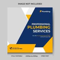 Modern Plumbing service social media post design. Plumber and handyman business promotional template. Home repair service social media template vector