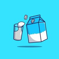 caja de leche con un vaso de ilustración de leche. leche con vector de diseño de caja