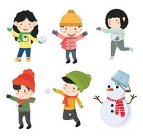 kids having a snow ball set vector