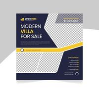 Modern villa home for sale real estate square social media post template vector