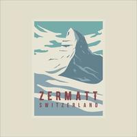 zermatt switzerland vintage poster vector illustration template graphic design. swiss alps winter snow banner for travel or tourism business