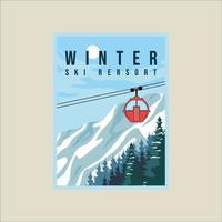 cable car ski resort poster vector illustration template graphic design. gondola transportation at snow mountain in winter banner for travel or tourism business