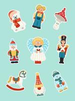 Collection of Christmas ornaments, stickers of Christmas toys, holiday decorations. Vector illustration in the style of flat cartoon.