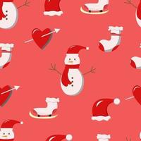 Christmas Seamless Pattern with heart with arrow, snowman, socks, and santa hat, easy to edit vector