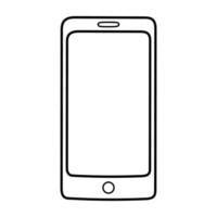 boceto de smartphone, dibujo de contorno negro, vector plano, aislado en blanco