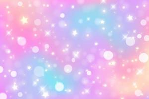 fondo de unicornio arcoiris. cielo de color degradado pastel con brillo y bokeh. galaxia mágica espacio y estrellas. patrón abstracto vectorial. vector
