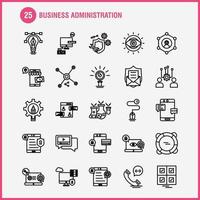 los iconos de la línea de administración empresarial establecidos para el kit de uxui móvil de infografía y el diseño de impresión incluyen el ojo, el foco de la bola del ojo, el enlace químico objetivo, el vector químico eps 10