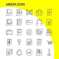 icono de medios iconos dibujados a mano establecidos para infografías kit de uxui móvil y diseño de impresión incluyen imagen de herramienta de reproductor de medios móviles vector de conjunto de iconos de imagen de trama de medios