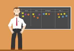 scrum agile board office situation with businessman vector flat design